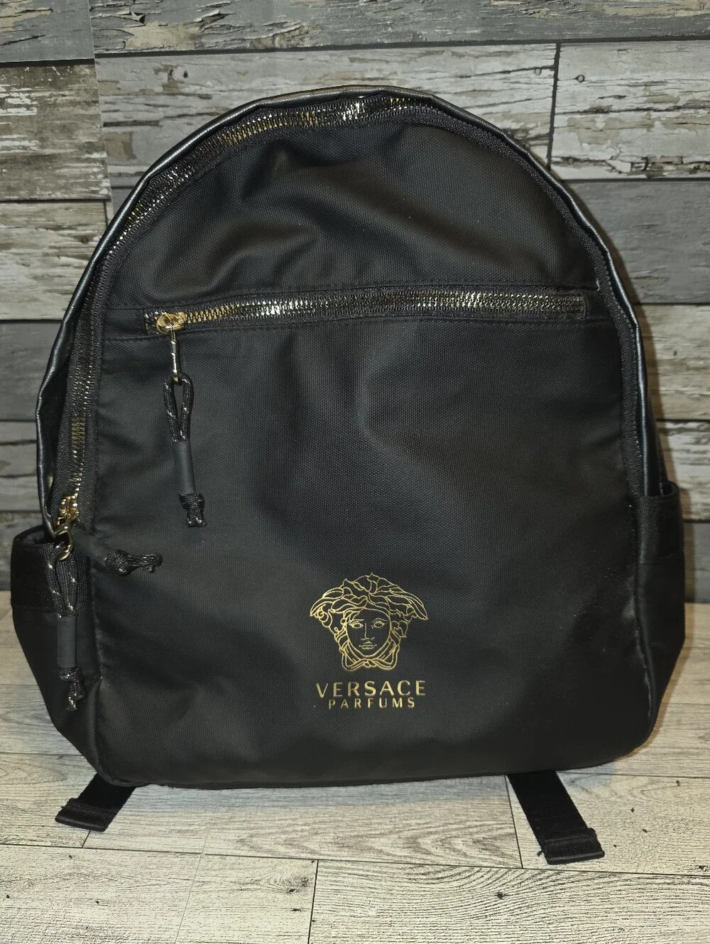 Versace Black Backpack with Gold Medusa Logo
